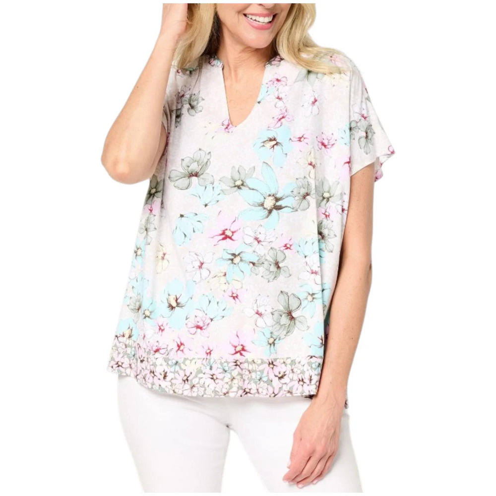 Studio Park x Terri Conn Women's Woven Border Print Top Ivory - Regular